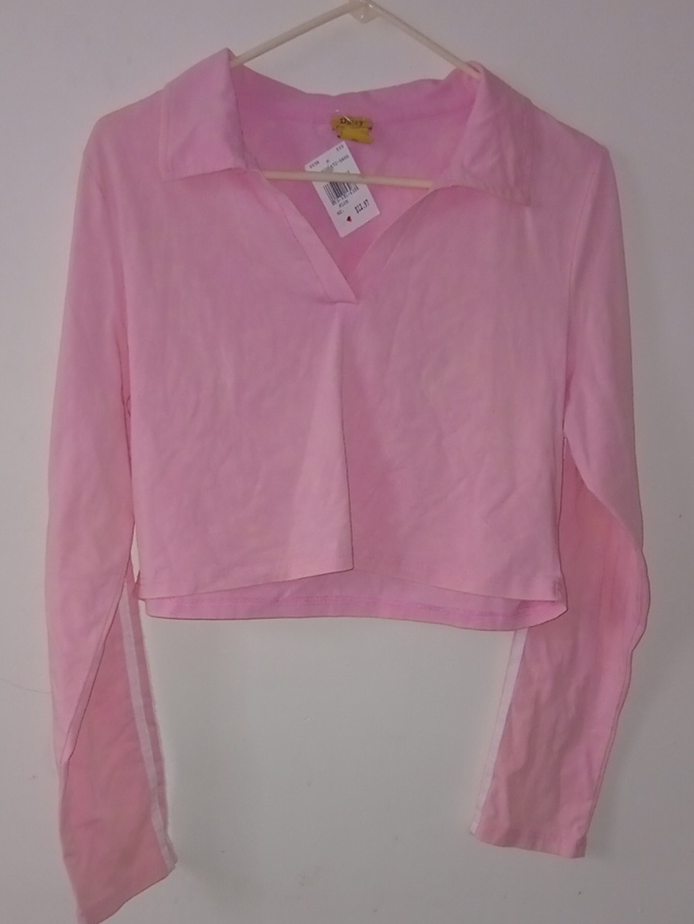 Daisy Pink Long-Sleeve Collared Crop Top